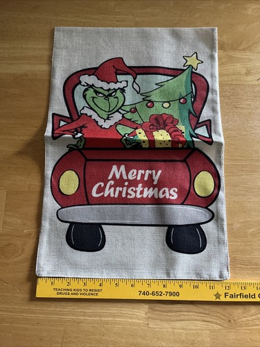 NUEVO Feliz Navidad 12” X 18” Exterior Patio Doble Cara Jardín Bandera Grinch - Imagen 4 de 5