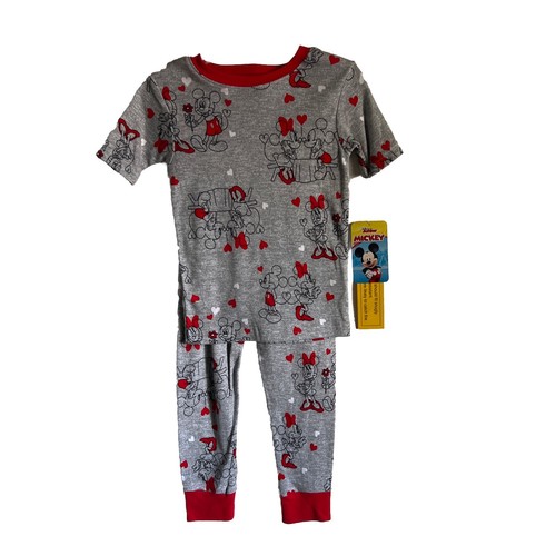 DISNEY MICKEY MINNIE MOUSE PJS 2 PC TODDLER 5T HEART GRAY & RED NWT - Picture 2 of 8