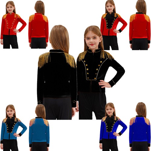 Kids Girls Coat Costume Outerwear Band Jacket Ringmaster Uniform Circus Velvet