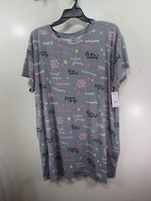 New Joyspun Sleepshirt Size 2X 3X Gray Words Stars Short Sleeve Pockets