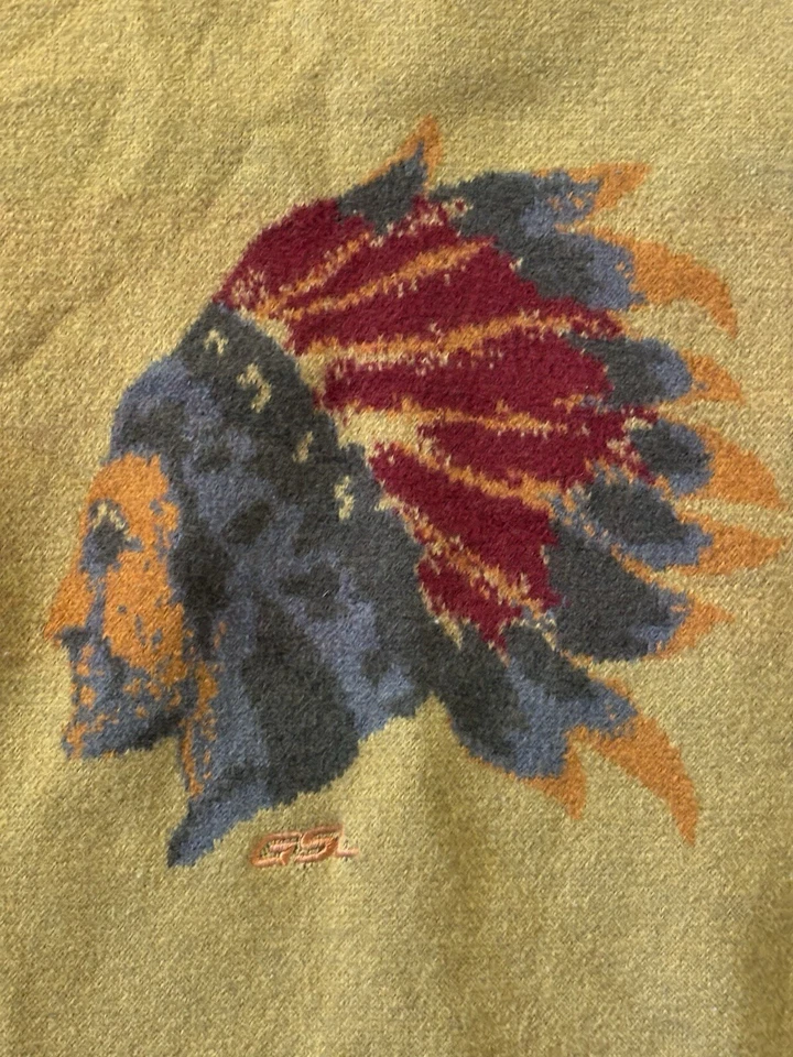Vintage 90's GSL Native American Sweater Flames 2xL Wool Laine, Multicolor RARE - Image 3 of 4
