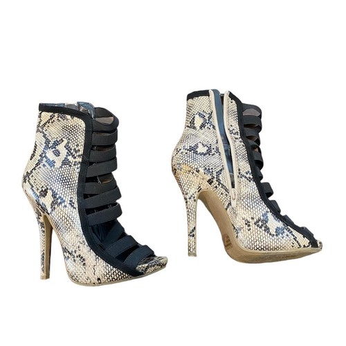 Wild Diva Faux Snake Skin Strappy Peep Toe Heels Sz 6.5 - Picture 12 of 14