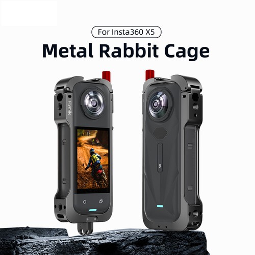 Metal Frame Cage Dual Cold Shoe & 1/4" Port w/Lens Guards For Insta360 X5 Camera - Picture 2 of 21