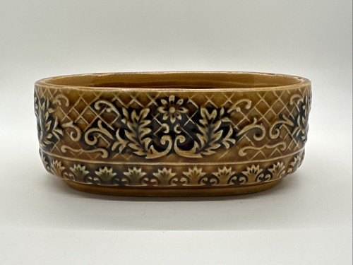 Cuenco decorativo poco profundo esmalte marrón ovalado vintage Enesco Japón 16. maceta - Imagen 3 de 9