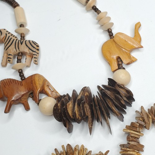 Vintage afrikanische Tiermotive klobig geschnitzte Samen Perlen Halskette und Armbänder - Bild 2 von 12