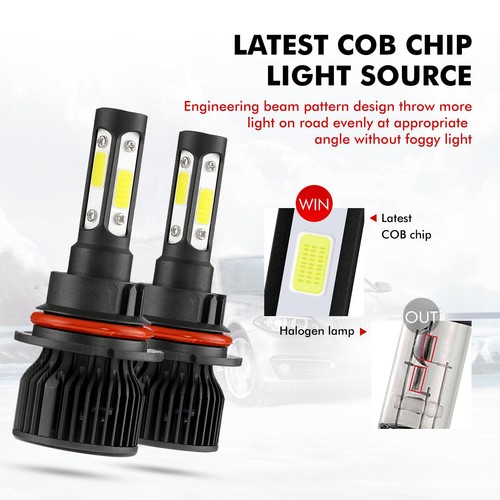 4-Side 9007 HB5 LED Headlight 6000K White Bulbs High Low Beam Conversion Kit 2PC - Imagen 8 de 12