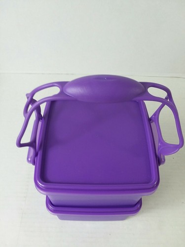 NEW Set Tupperware Square Away Purple Sandwich Keeper Container W/ Handle 1674 - Picture 5 of 6