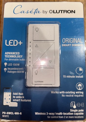 Neu Lutron Caseta PD-6WCL-WH-R Smart Lighting Dimmer Schalter LED + 150W 1-polig 