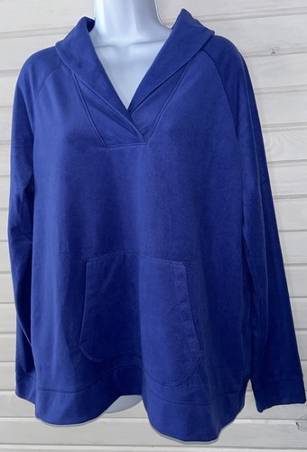 LL Bean Women’s Sz LARGE Blue Fleece L/S Shawl Collar Top Kangaroo Pocket EUC - Picture 1 of 10