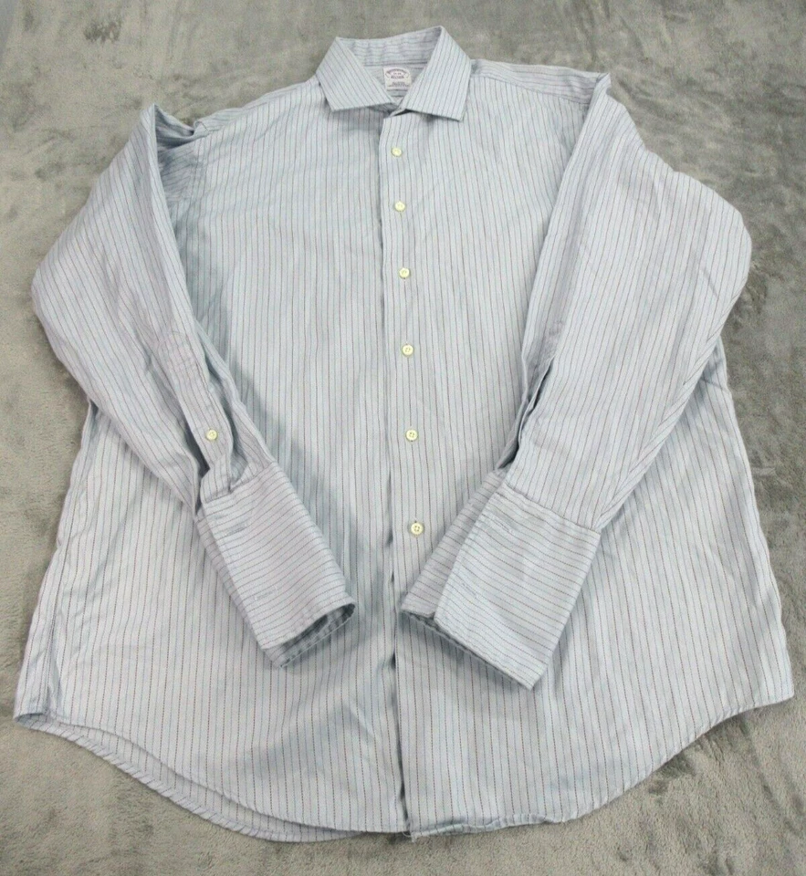 Pacote com 2 Camisas Brooks Brothers Masculinas 17 - 34 Longas Slv Botão para Cima Listrado Azul Bege - Imagem 3 de 4