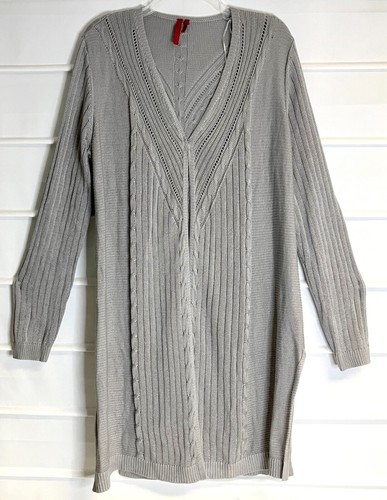 Love Scarlett grau Schnabelstrick Acryl offene vorne lange Strickjacke LS Pullover XL EC!