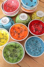Turkish ceramic bowls (8cm) handmade - handpainted, food safe - COLOURFUL   