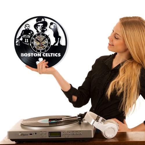 Boston Celtics Vinyl Wall Clock Gift Surprise Ideas Friends Birthdays Decor - Picture 2 of 5