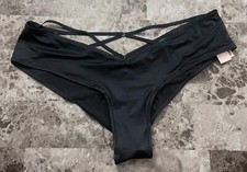 VICTORIA'S SECRET M NAVY BLUE SATIN SMOOTH STRAPPY BACK HIGH LEG CHEEKY PANTIES