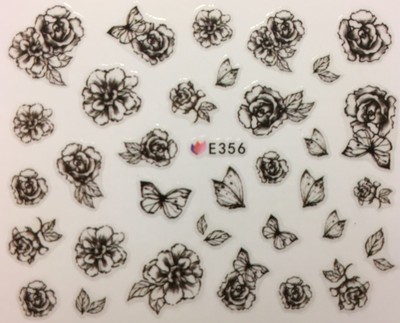 Nail Art 3d Decal Stickers Sketch Black White Flowers