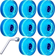 8Pack Blue 32x58 82A Quad Light Up Roller Skate Wheels with Bearings Installed