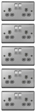 5x BG 2 Gang 13A Double Switched Plug Socket - Brushed Steel with Grey Inserts
