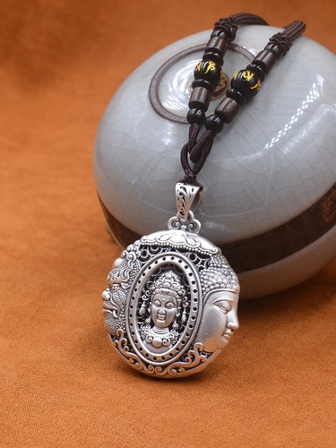 Buddha Quan Yin and Demon Matte 925 Sterling Silver Deities Pendant Jewelry New - Picture 17 of 24