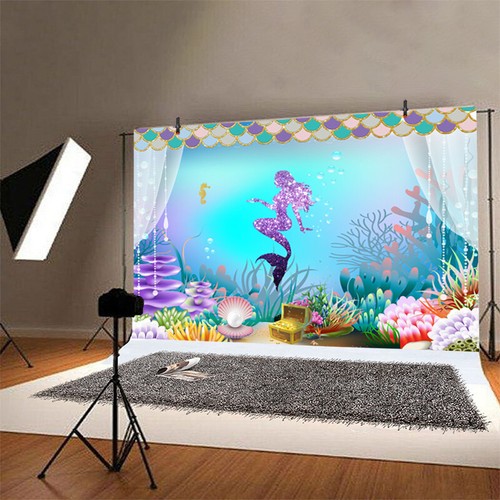 Little Mermaid Backdrop Under Sea Happy Birthday Party Photo Background Banner - Picture 2 of 9
