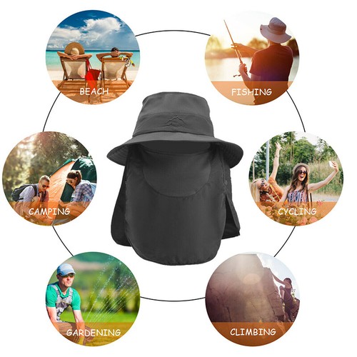 Mens Wide Brim Sun Hat with Neck Flap Fishing Safari Cap for Outdoor Hiking Work - Picture 11 of 21