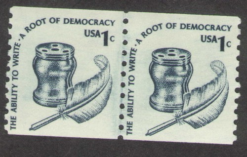 US. 1811. 1c. Inkwell & Quill. Coil Line Pair. Shiny Gum. MNH. 1980 - Picture 1 of 2