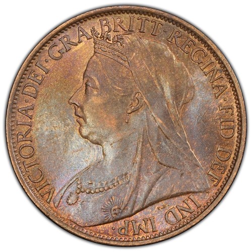 1899 1D One Penny UK Draped Bust S-3961 PCGS MS63BN Rainbow Toned Insane Example - Picture 2 of 7