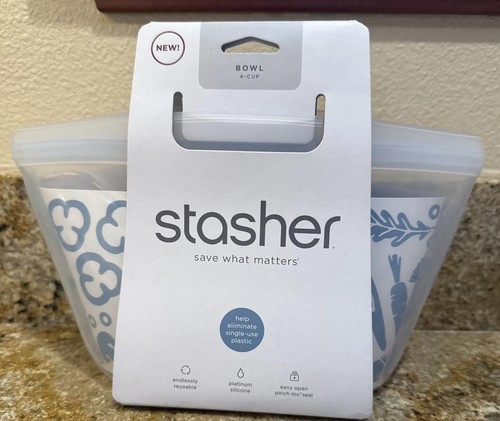 Stasher Premium Silicone Reusable Food Storage Bowl, Clear, Microwave 4 cup bowl