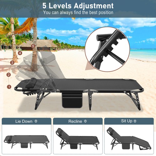 ABORON Outdoor Chaise Lounge Chair Adjustable Beach Chair Recliner Bed with Mat - Picture 5 of 22