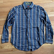ROBERT GRAHAM Cotton Blue Jacquard Stripe Long-Sleeved Flip Cuff Dress Shirt XL