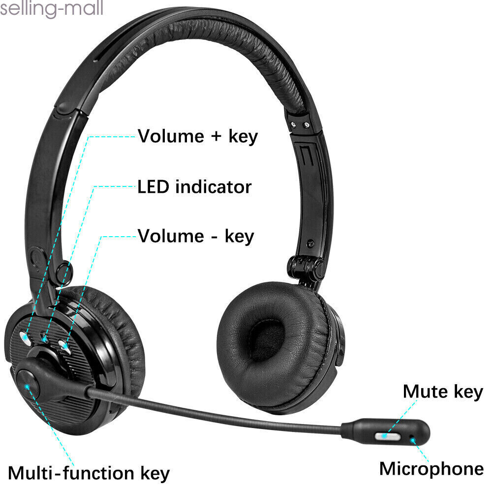Wireless Headset Headphones Bluetooth with Microphone & Mute Button for Work