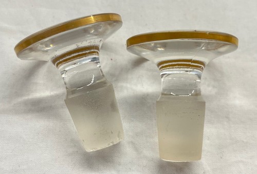 Pair Lrg Antique Apothecary 10" Tall Glass Bottles Gold Label Tincture Pharmacy - Picture 9 of 11