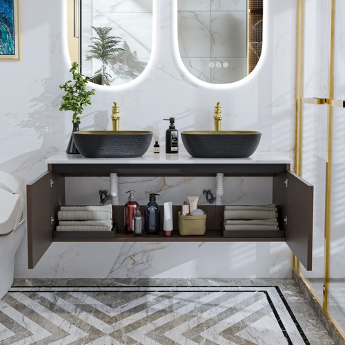 Bathroom Vanity Unit 800/1000/1200mm Wall Hung With Marble Basin Complete Set - Picture 9 of 47