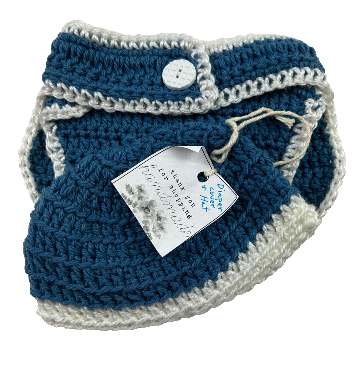 Handmade Crochet Photo Prop Baby Diaper Cover Hat Set Newborn Outfit NEW!
