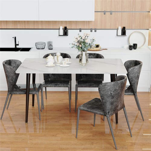 4-Style High Gloss Marble Dining Table Heavy Duty Metal Legs for Breakfast Nook - Picture 38 of 52