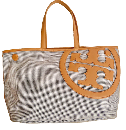 TORY BURCH LONNIE BLAU CANVAS BEIGE LEDER DOPPELGRIFFE MAGNETISCHER DRUCKKNOPF BEUTELTASCHE - Bild 3 von 13
