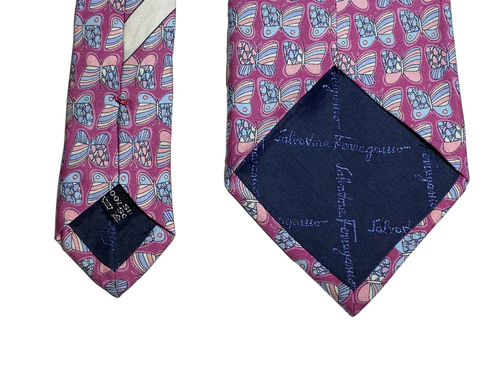 Salvatore Ferragamo Silk Necktie Tie Red Pink Pop Art Psychedelic Butterfly - Picture 8 of 11