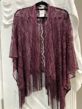 I N C One Size Purple Fringed Shaw. Metallic Beautiful 
