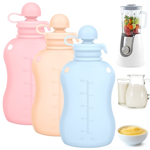 3Pcs Silicone Baby Food Pouch Reusable Squeezable Pouch 150ml/5oz qrkJD - Picture 9 of 11
