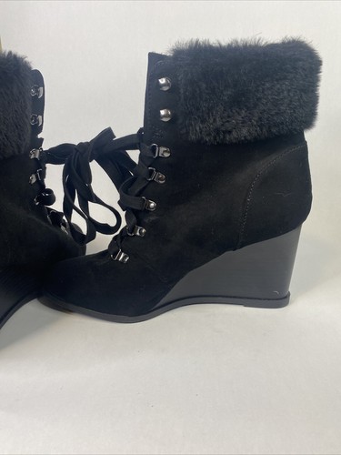 Bamboo Women's Boots Bootie Platform Lug Sole Combat Size 7 Blk On Blk Faux Fur - Picture 6 of 11