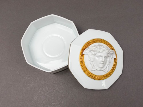 Versace Rosenthal Gorgona Medusa Oro Llave Griega Porcelana Baratija Joyería Caja - Imagen 7 de 10