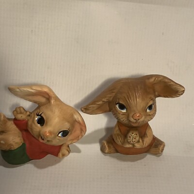 Vintage Norleans Ceramic Bunny Rabbit Figurine Set 3'' Spring Easter Decoration