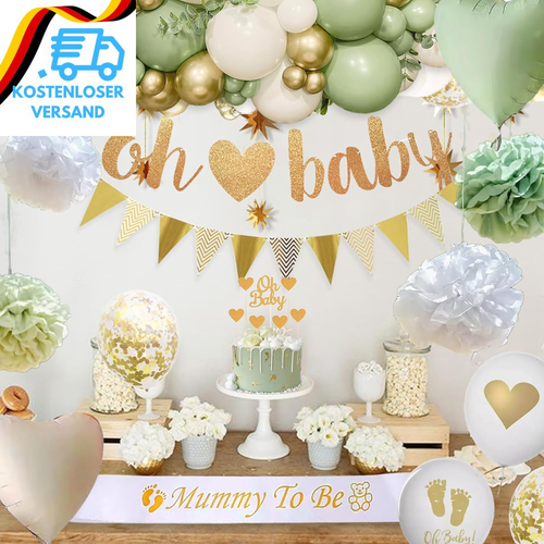 Babyparty Deko Junge, Baby Shower Deko Junge Mädchen Mit Luftballoons Grün Gold, - Bild 3 von 12