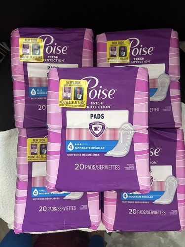 Poise Fresh Protection Moderate Regular Pads, 20 count Each Pack  (Pack of 5) - Bild 2 von 5