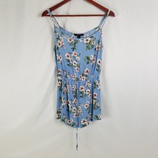 Forever 21 Romper Juniors Small Blue Sphaghetti Strap Floral Sleeveless Stretch