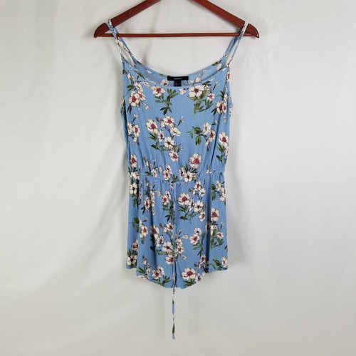 Forever 21 Romper Juniors Small Blue Sphaghetti Strap Floral Sleeveless Stretch