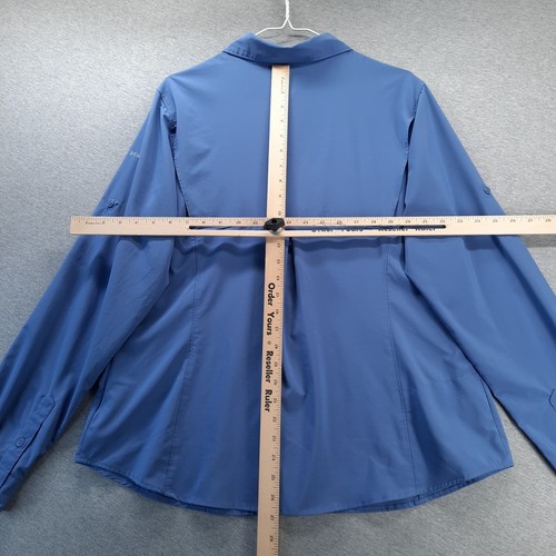 Columbia Shirt Women XL Blue Roll Tab Long Sleeve Omni Shade Pockets Vented Back - Picture 7 of 12
