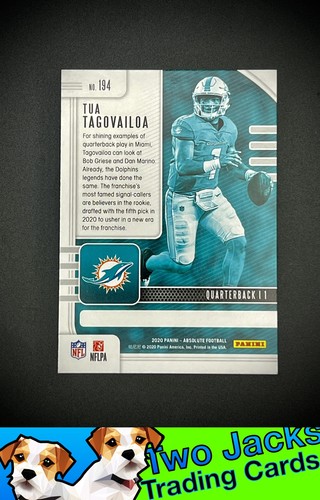 Tua Tagovailoa #194 2020 Panini Absolute Miami Dolphins - Picture 2 of 2