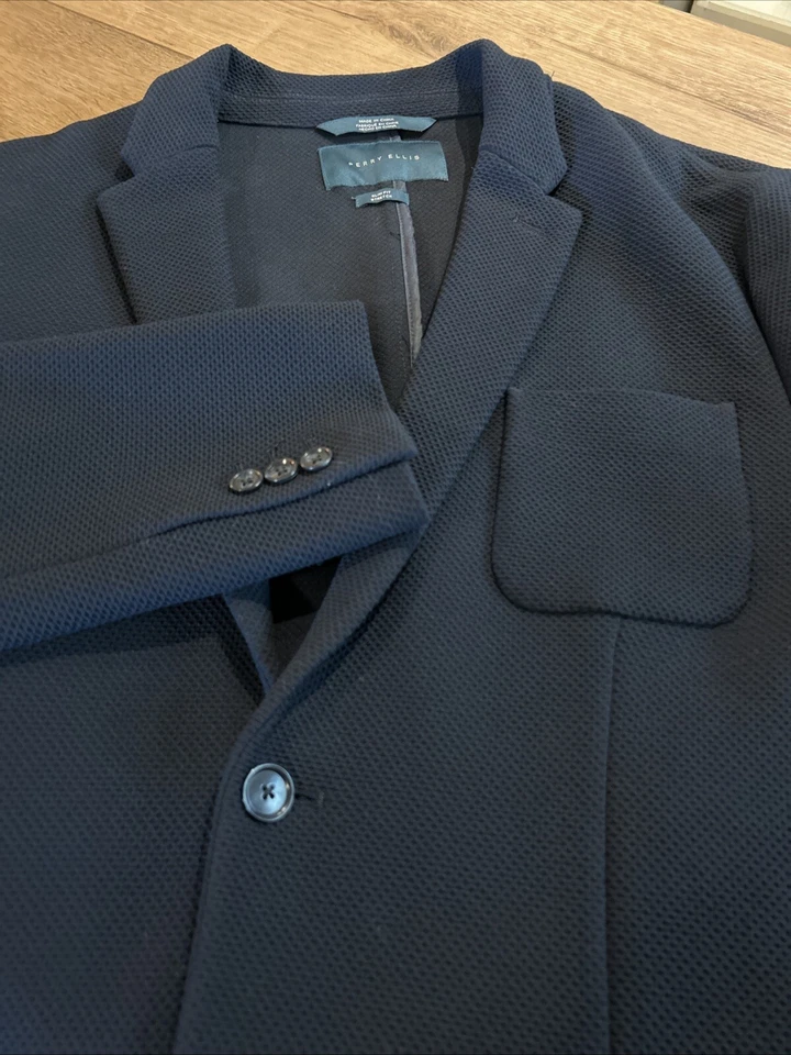 Perry Ellis Jacket Men XXL 46R Blue Waffle Knit Slim Stretch Unstructured Blazer - Image 3 of 4
