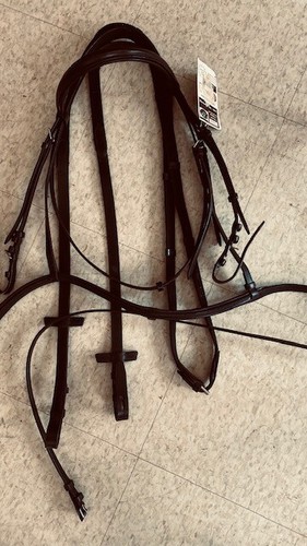 Brida LEXINGTON con Riendas de Algodón NUEVA Cuero Negro Grande Caballo Flash BANDA NASAL - Imagen 1 de 7
