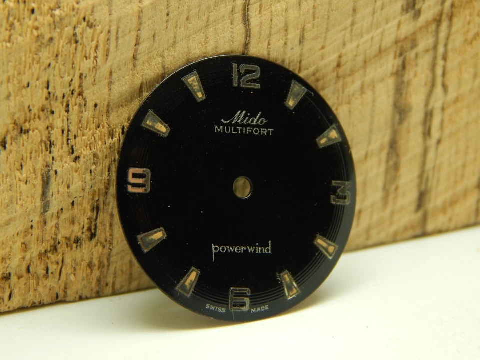 Черный винтажный циферблат для часов Mido 25,57 мм со стрелками маркеры многопортовые Powerwind новый из старых запасов - Изображение 2 из 4
